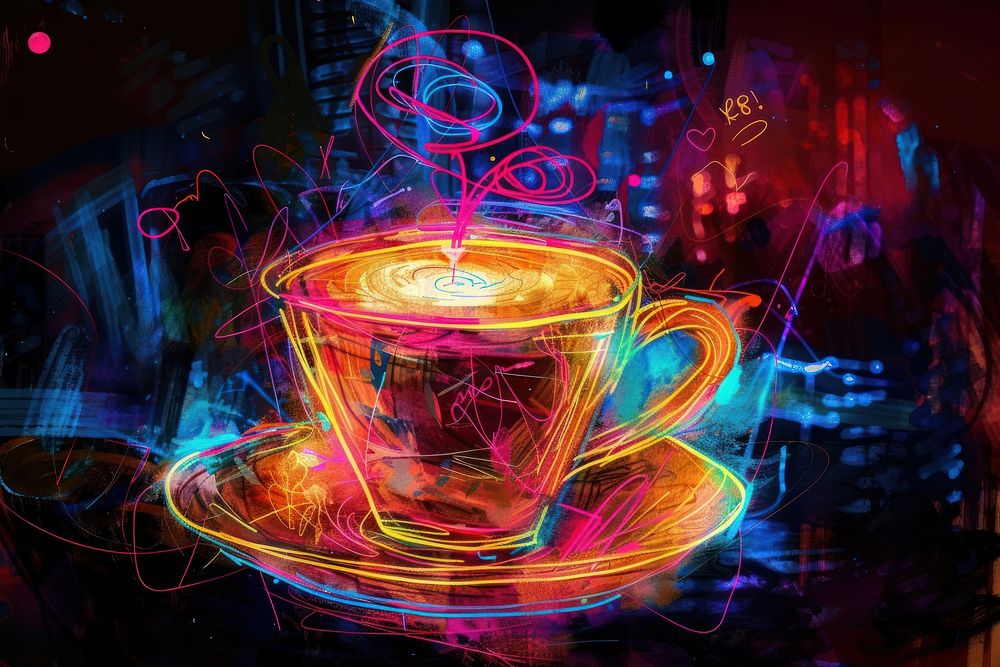 Coffee cup lighting pattern purple.