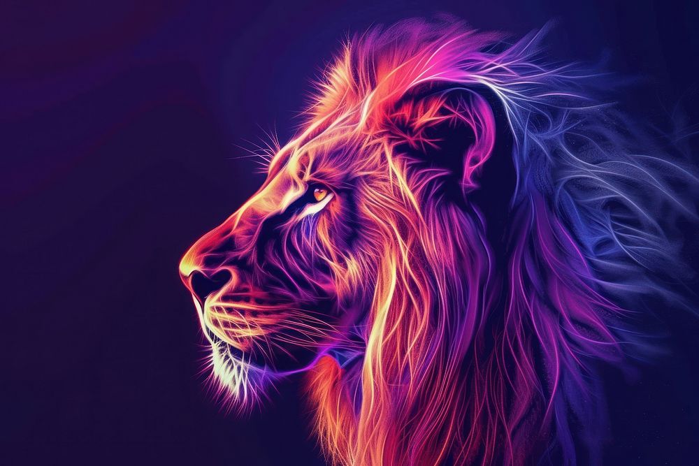 Portrait of lion animal mammal purple.