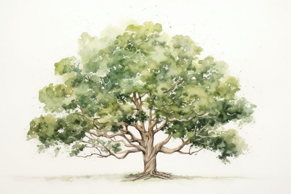 Oak tree watercolor background painting plant green.