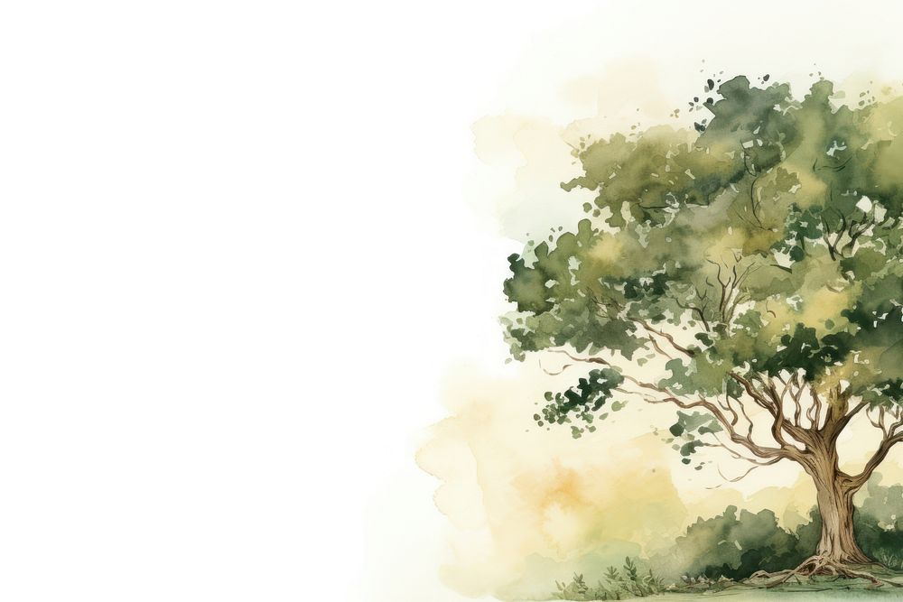 Oak tree watercolor background backgrounds outdoors painting.