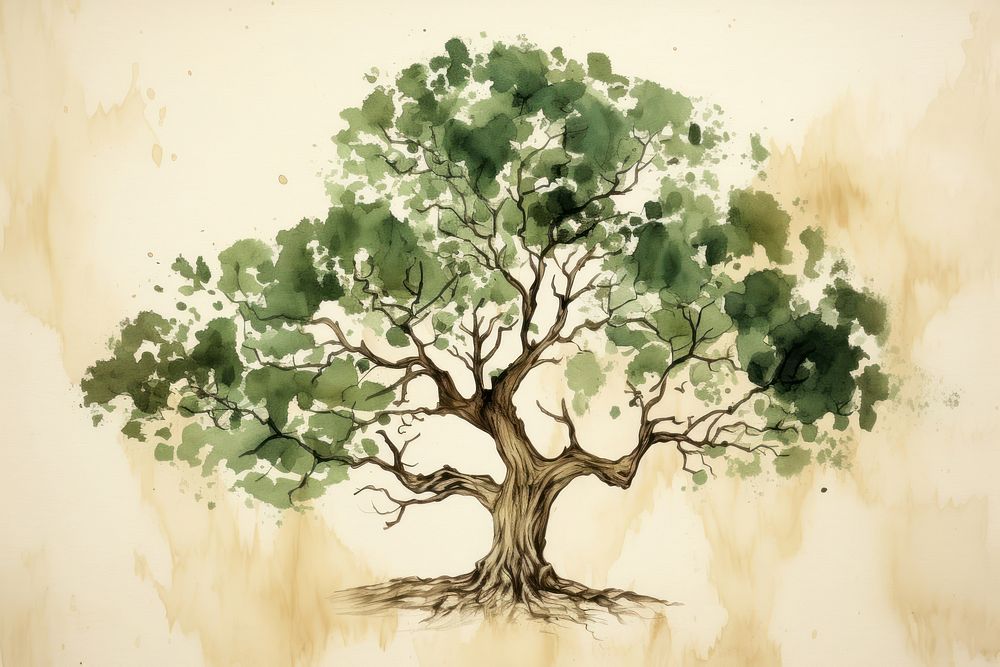 Opium tree watercolor background painting drawing sketch.