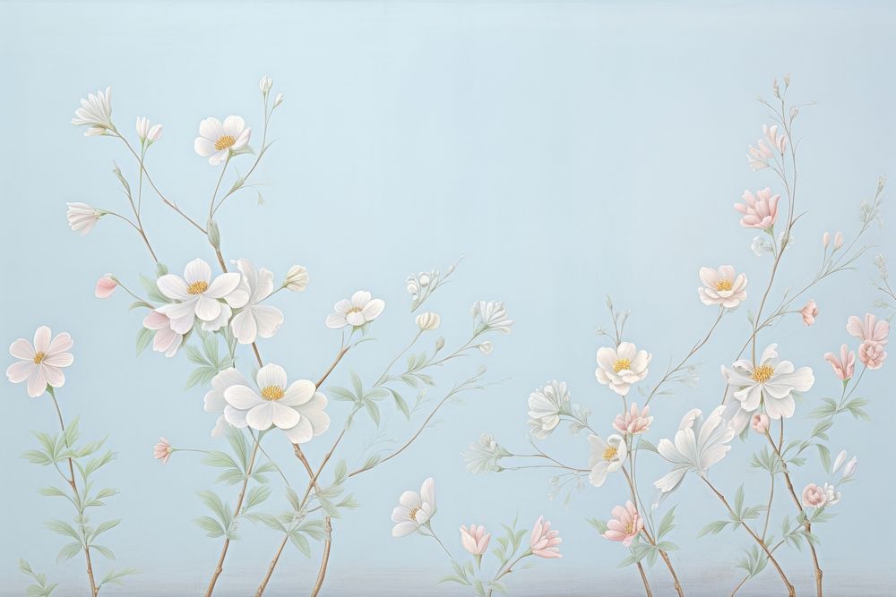Painting of blue flowers border blossom pattern plant.