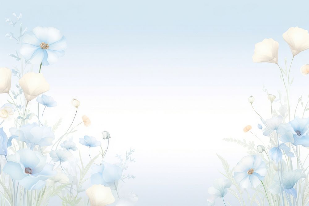 Painting of blue flowers border backgrounds outdoors pattern.