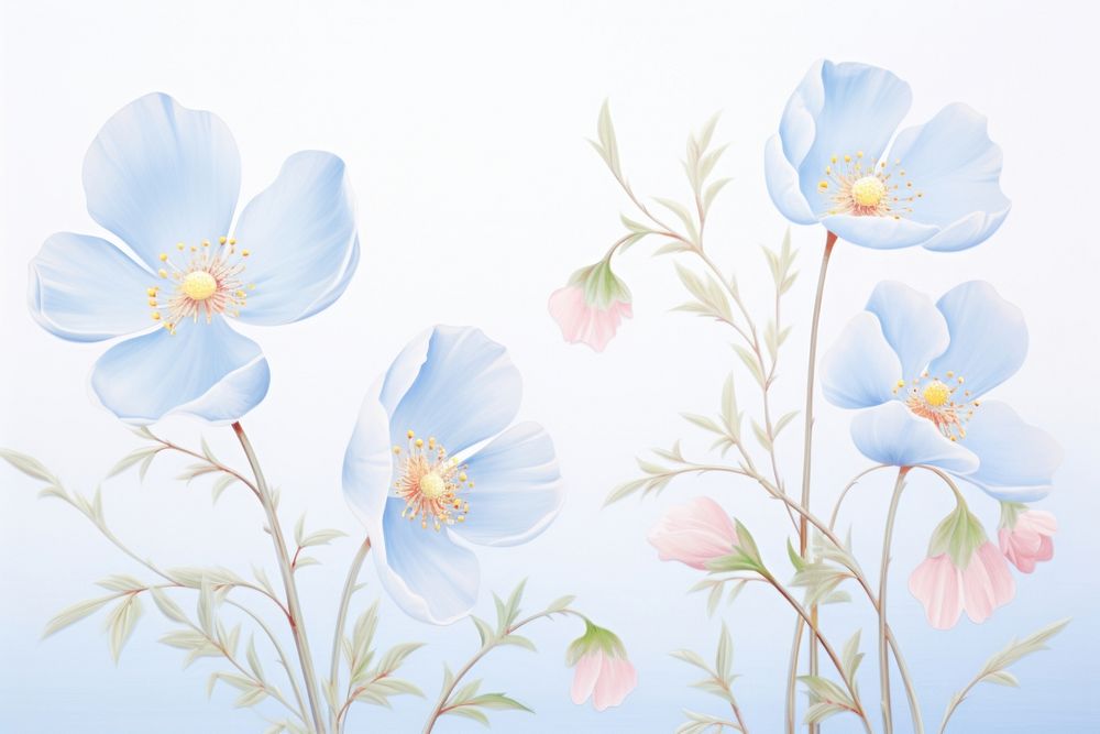 Painting of blue flowers blossom pattern petal.
