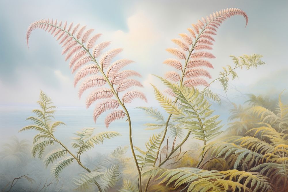 Painting of ferns landscape outdoors nature.