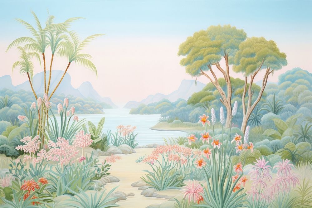 Painting of jungle border backgrounds landscape outdoors.
