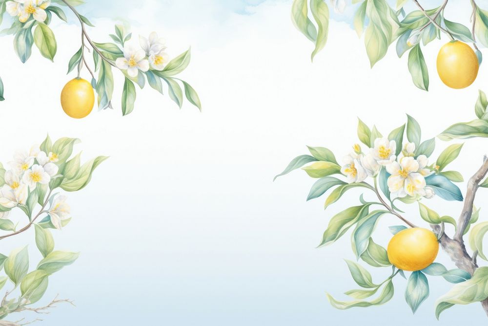 Painting of lemons border backgrounds plant fruit.