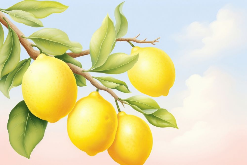 Painting of lemons plant fruit food.