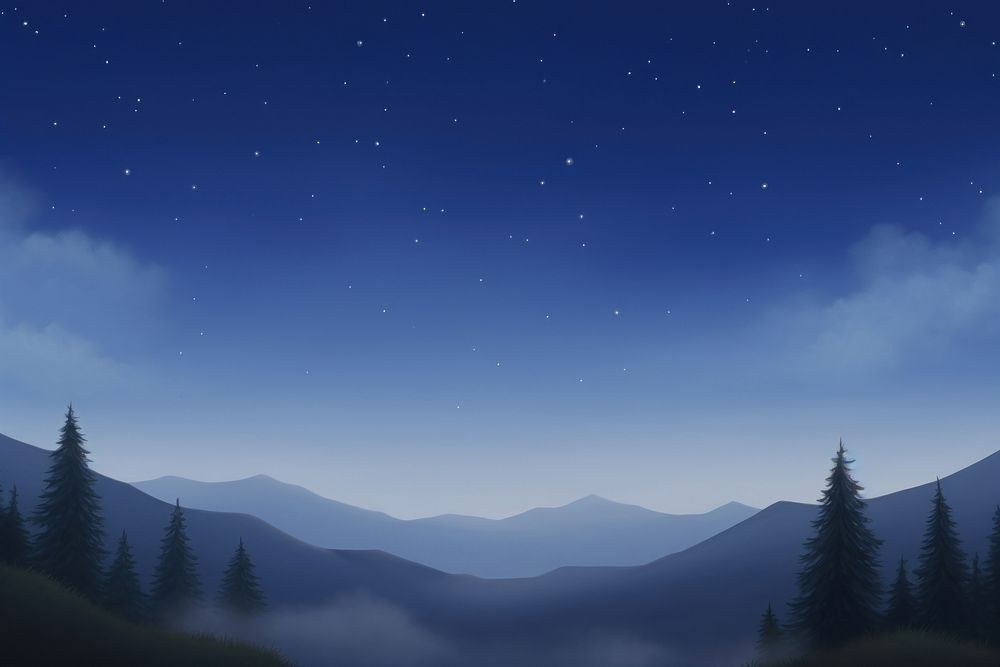 Painting of night sky landscape mountain outdoors.