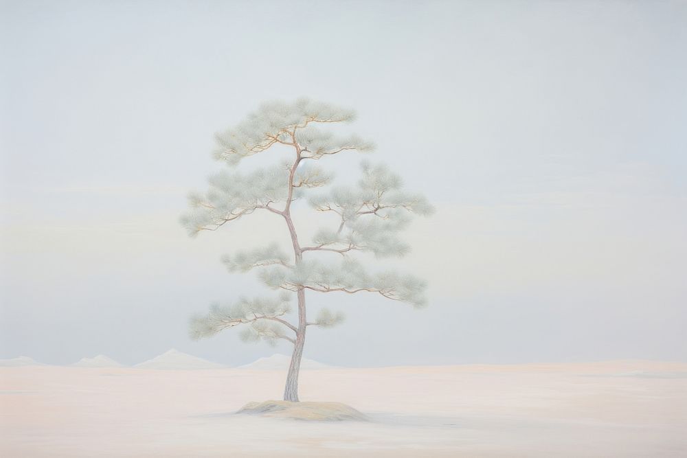 Painting of pine tree outdoors nature sketch.