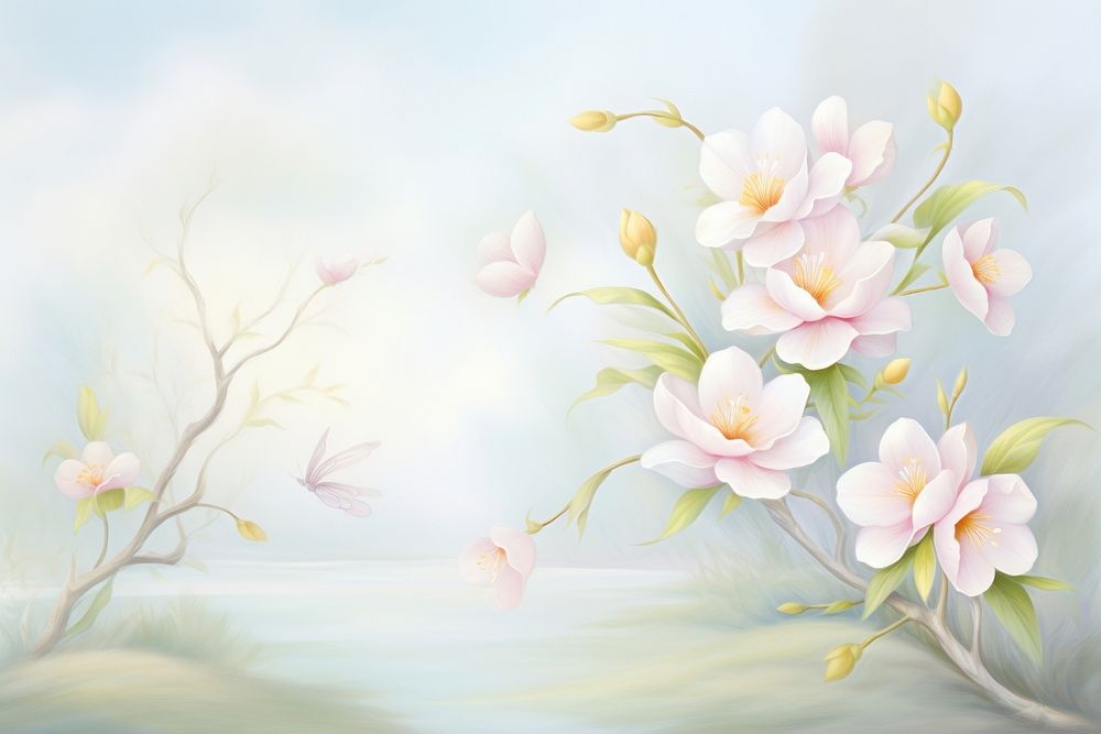 Painting of spring flower blossom plant springtime.