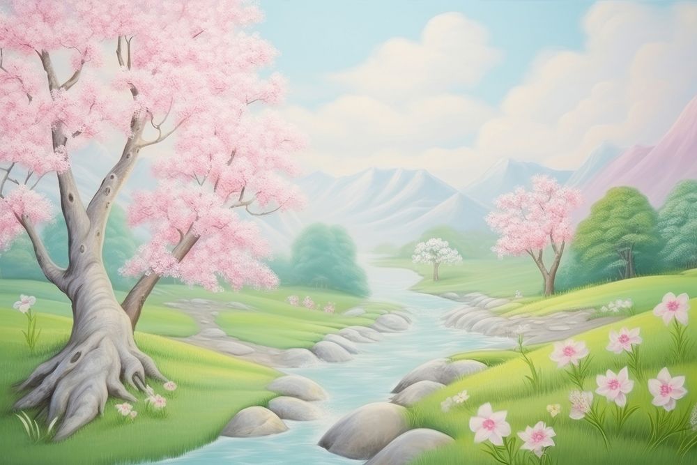 Painting of spring outdoors nature flower.