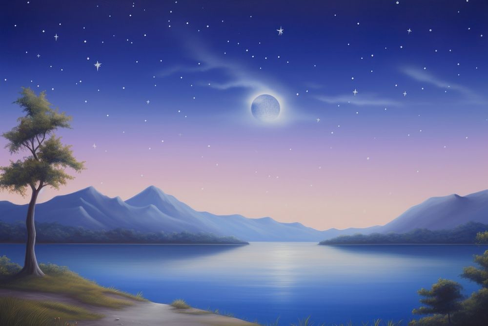 Painting of star night sky landscape astronomy outdoors.
