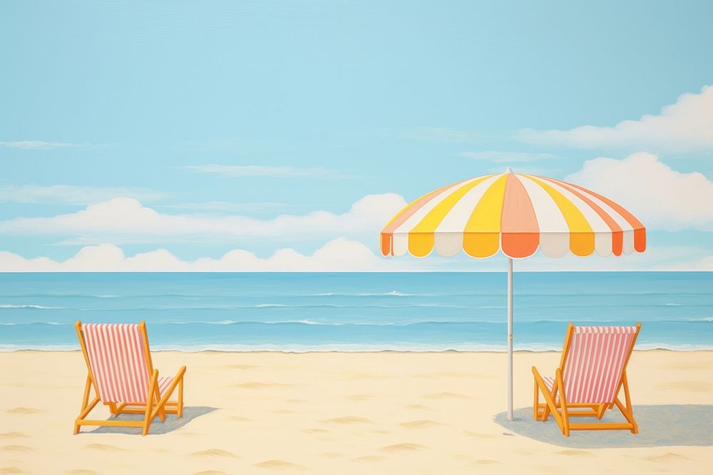 Painting of summer beach furniture outdoors horizon.