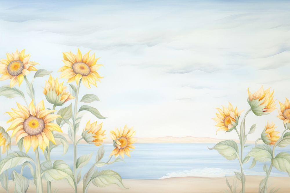 Painting of sunflower border backgrounds plant inflorescence.