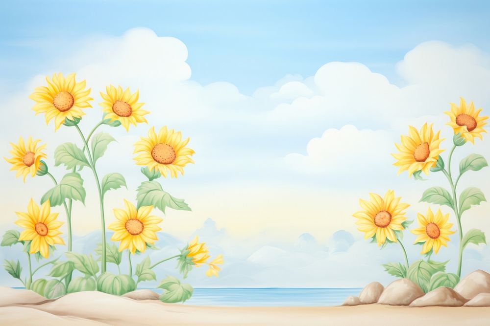 Painting of sunflower border backgrounds outdoors plant.