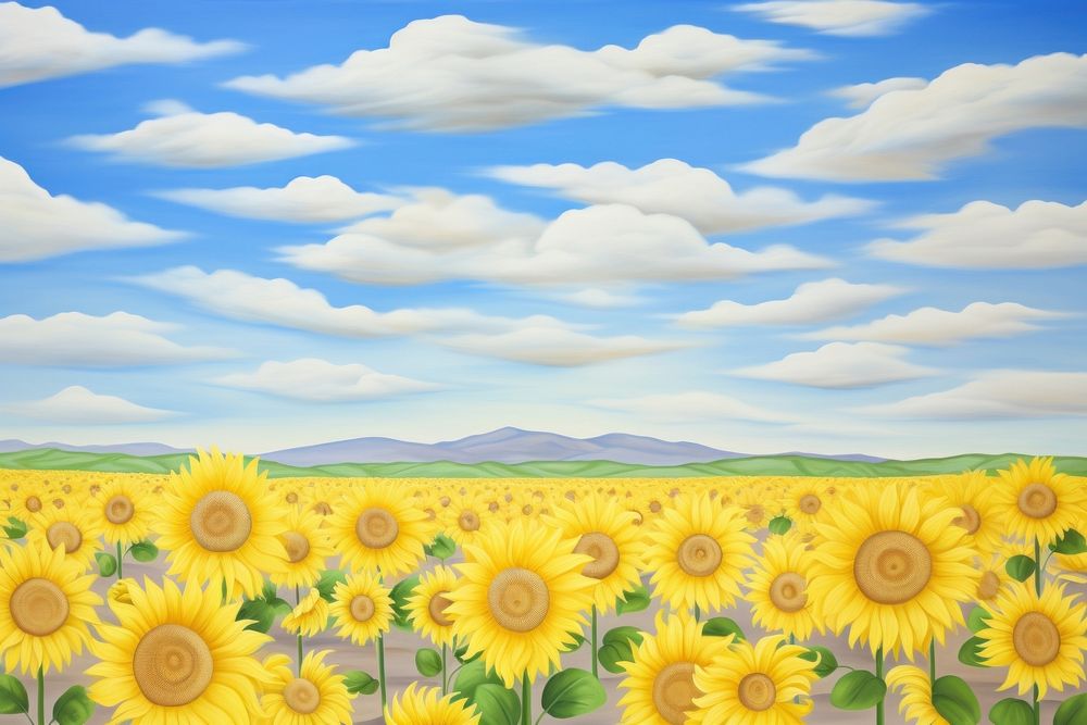 Painting of sunflower filed backgrounds landscape outdoors.