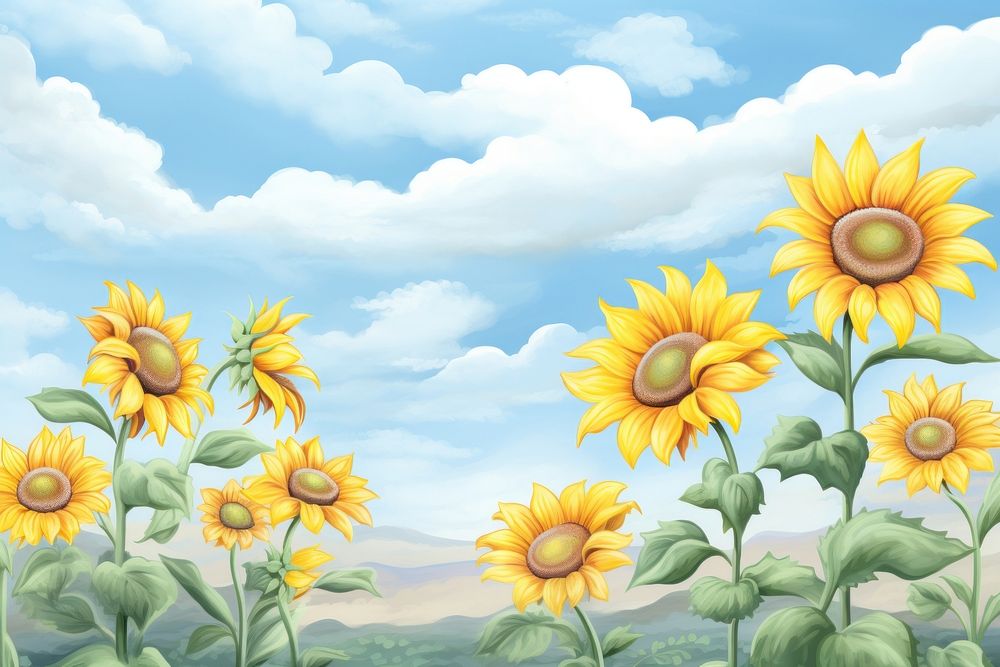 Painting of sunflowers backgrounds outdoors nature.