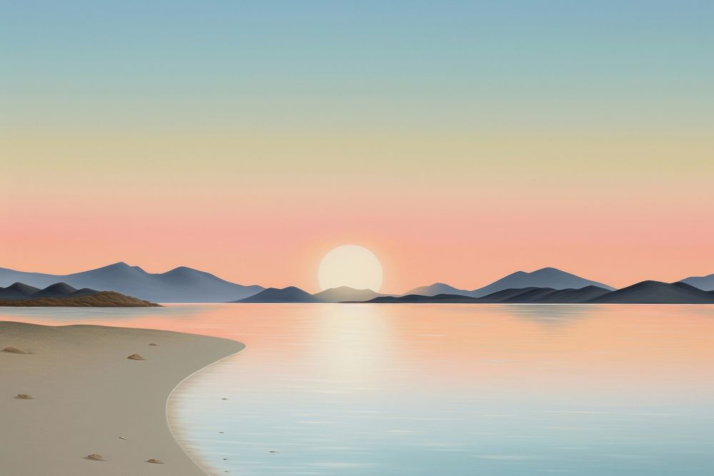 Painting of sunset border landscape outdoors horizon.