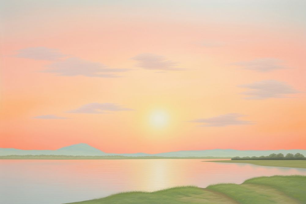Painting of sunset landscape outdoors horizon.