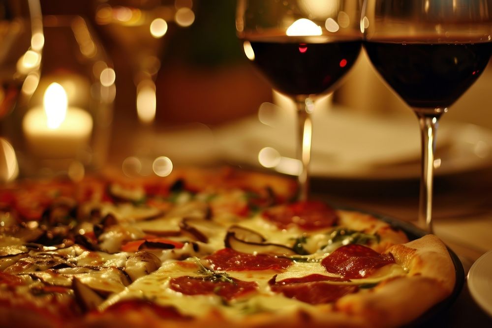 Wine and pizza party glass food refreshment.
