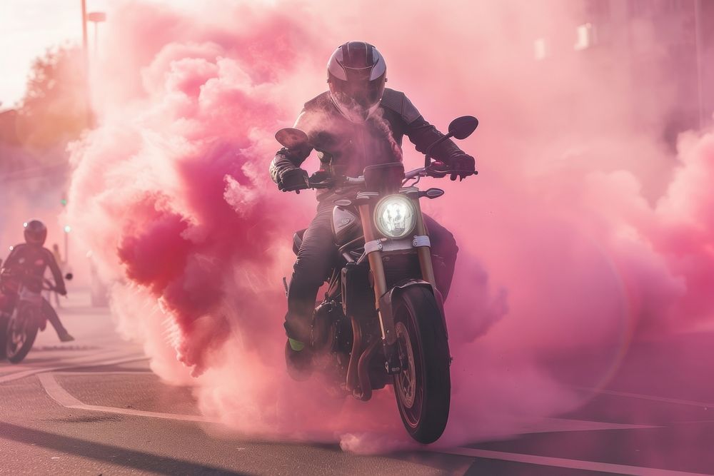 Motorcycle racer smoke vehicle helmet.