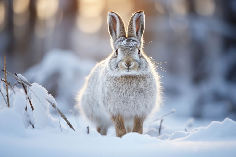 Artic hare walking in the snow wildlife animal mammal.