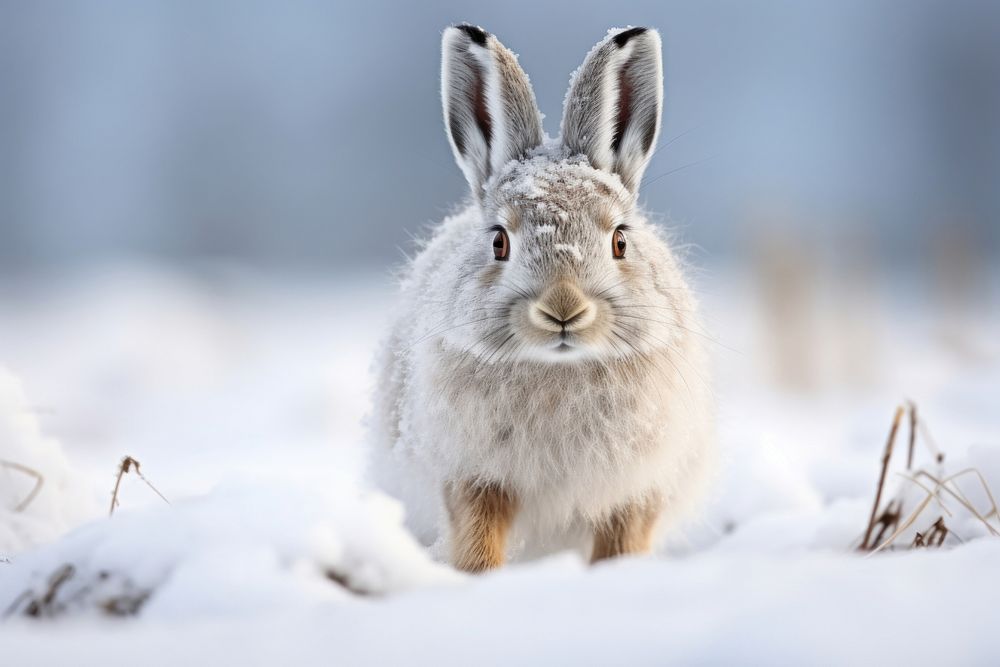 Artic hare walking in the snow wildlife animal mammal.