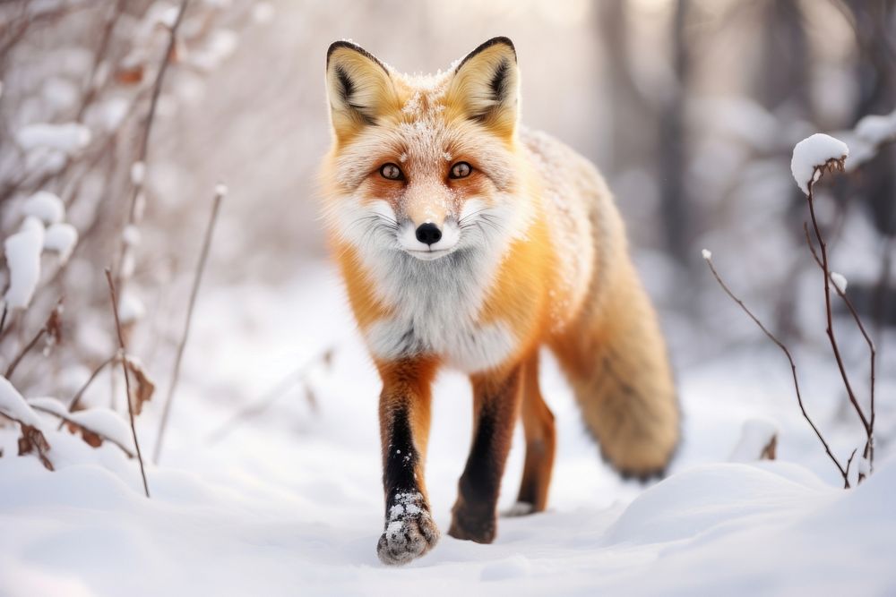 Fox walking in the snow wildlife animal mammal.