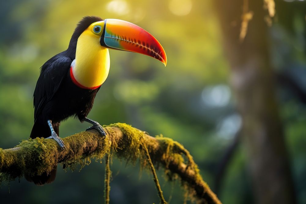 Toucan sitting on a branch outdoors animal nature.