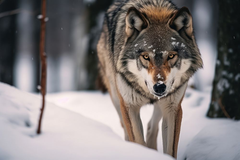 Wolf walking in the snow wildlife animal mammal.