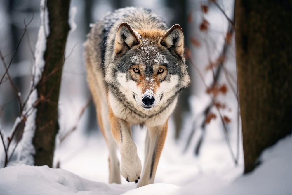 Wolf walking in the snow wildlife animal mammal.
