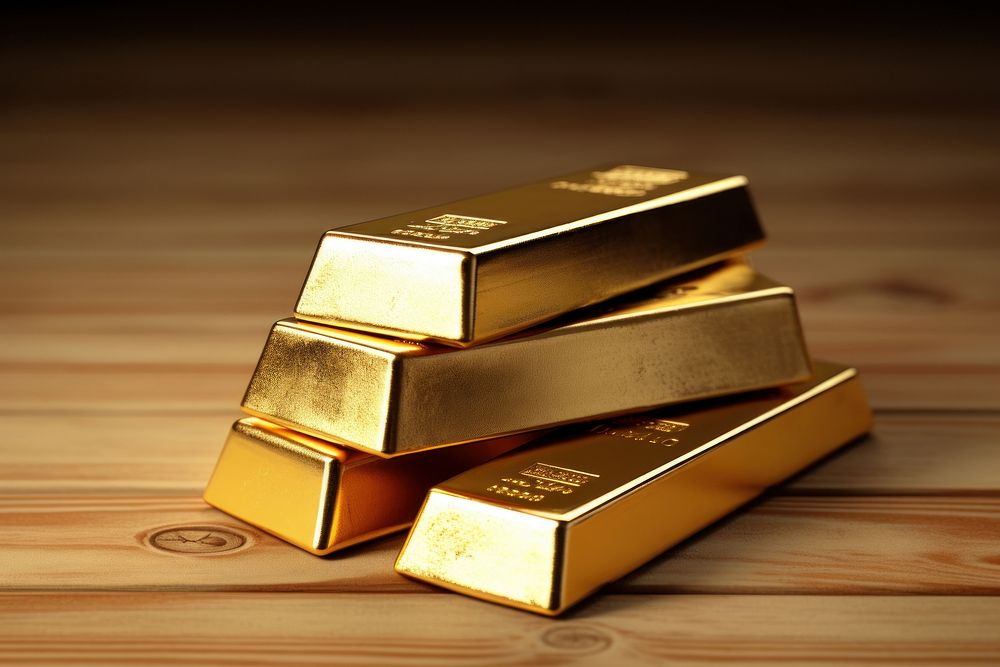 Gold bars wood investment currency.