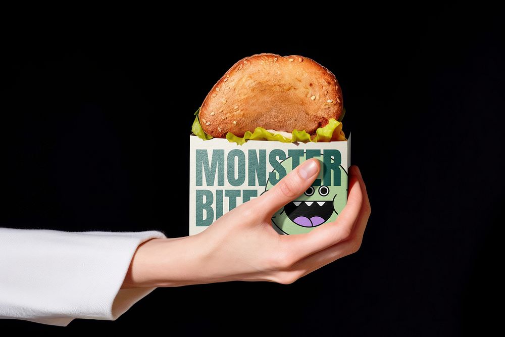 Hand holding hamburger