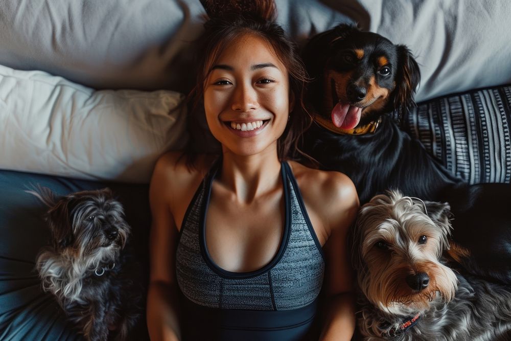 Happy woman dog pet portrait.