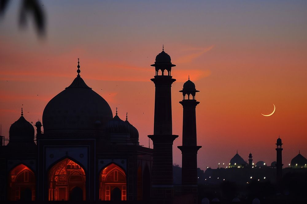 Silhouettes of mosques moon architecture crescent.