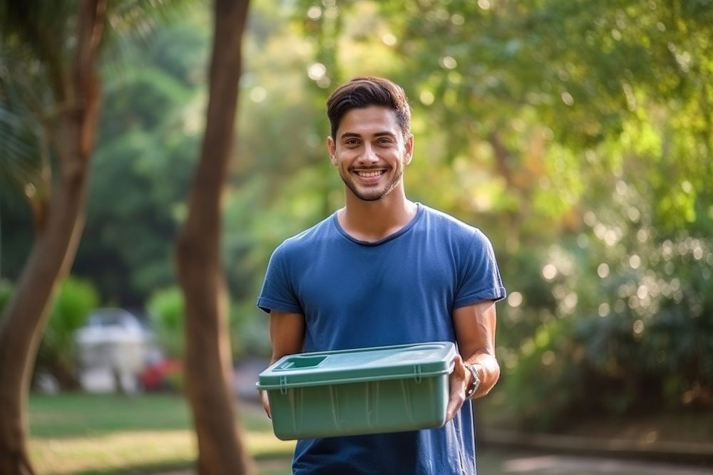 Plastic box container holding smile adult.