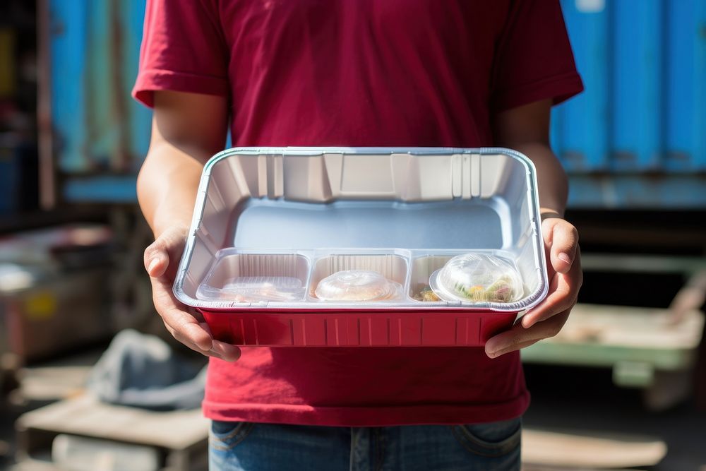 Plastic box container holding adult food.