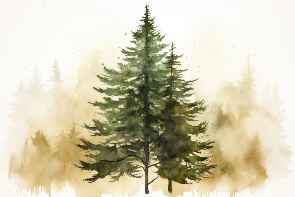 Pine tree watercolor background plant green fir.