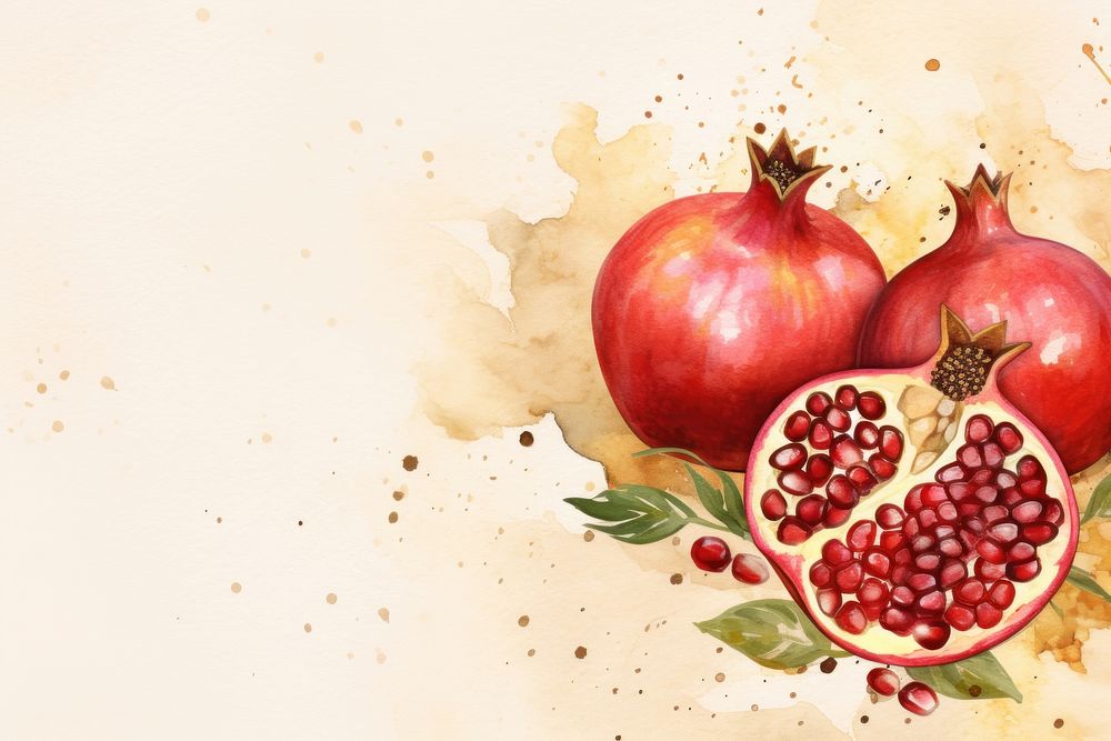 Pomegranate watercolor background fruit plant food.
