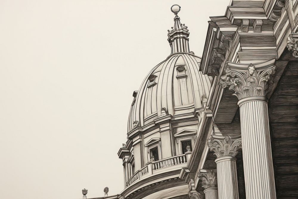 Vintage drawing rome architecture building dome.