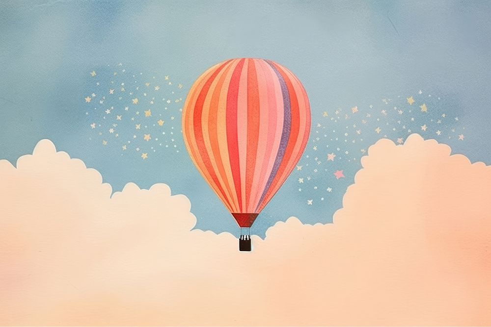 Risograph printing illustration minimal simple clean of hot air balloons aircraft transportation celebration.