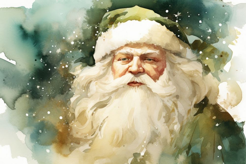 Santa watercolor background portrait painting beard.