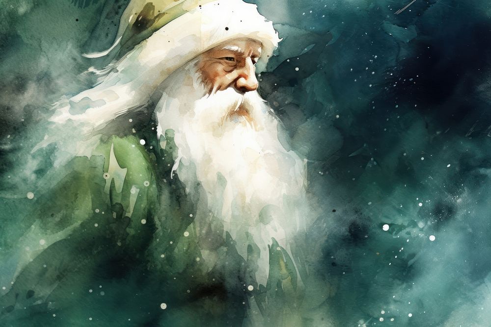 Santa watercolor background painting beard adult.