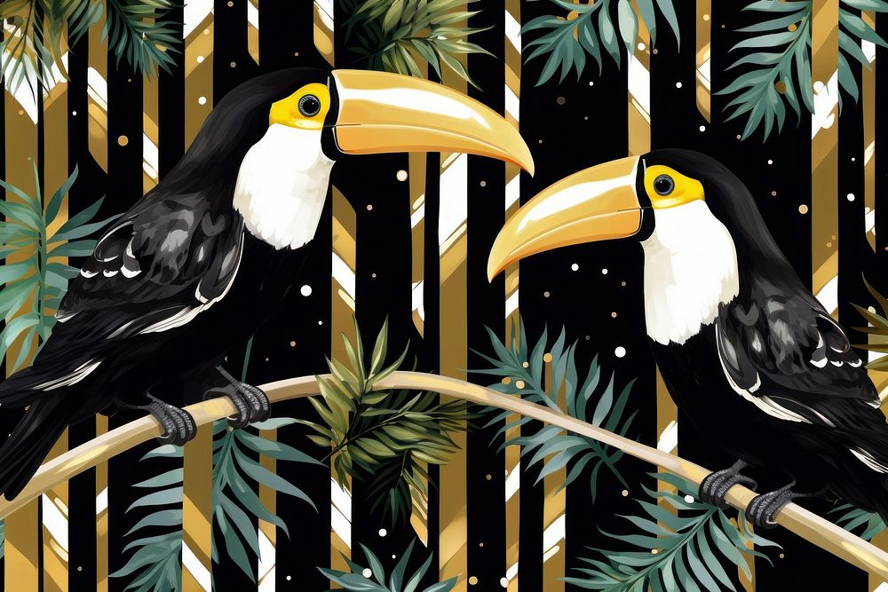 Seamless pattern toucan tropics animal plant.