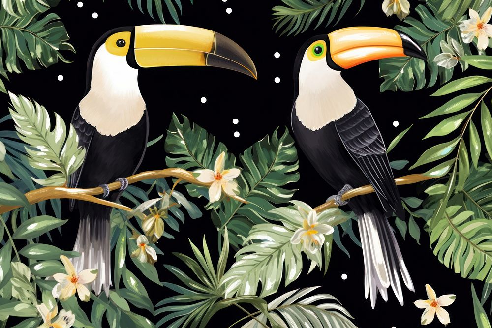 Seamless pattern toucan tropics animal nature.