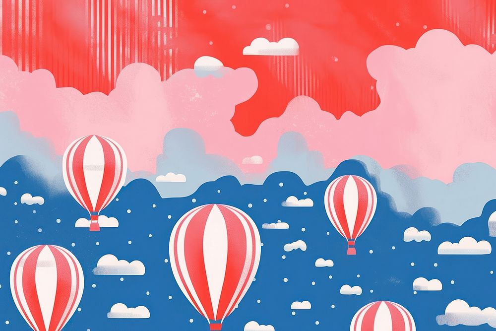Abstract Risograph printing illustration minimal of hot air balloons backgrounds aircraft outdoors.