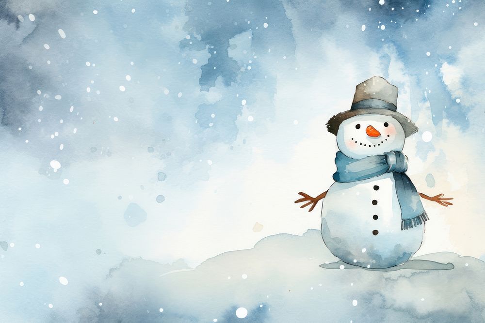 Snowman watercolor background outdoors winter white.