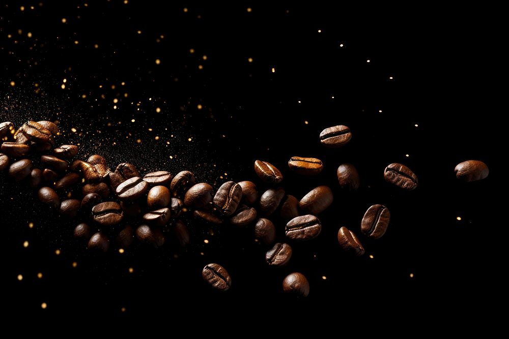 Coffee beans night black background refreshment.