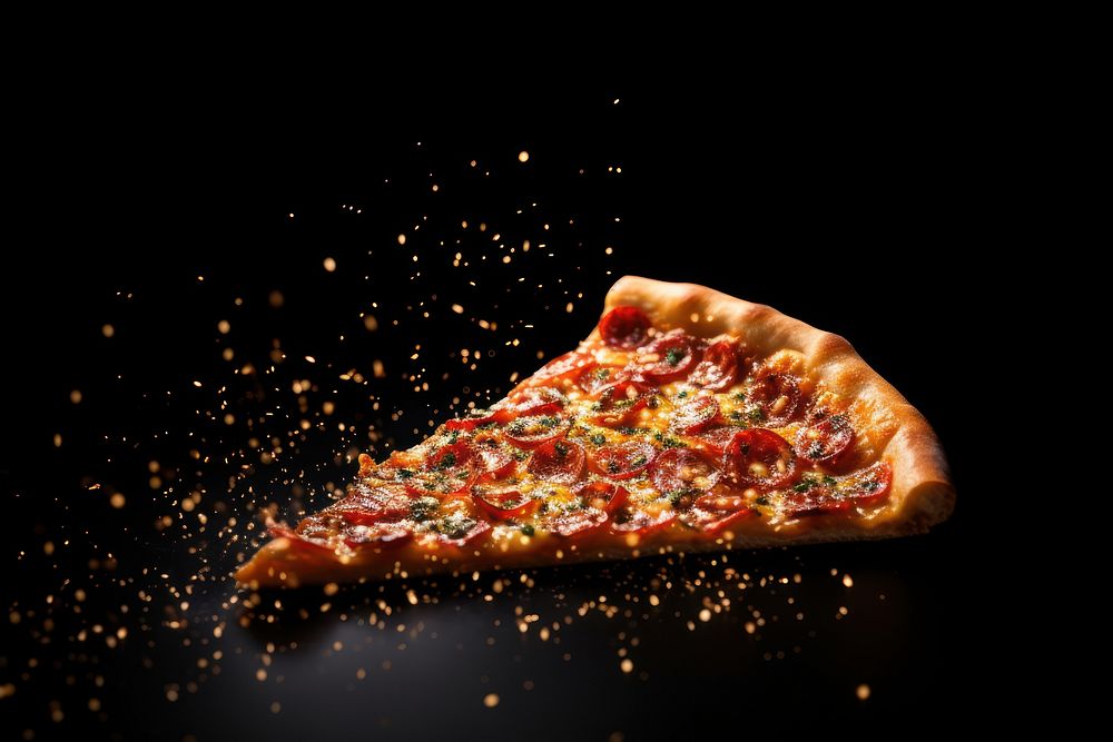 Pizza food black background pepperoni.